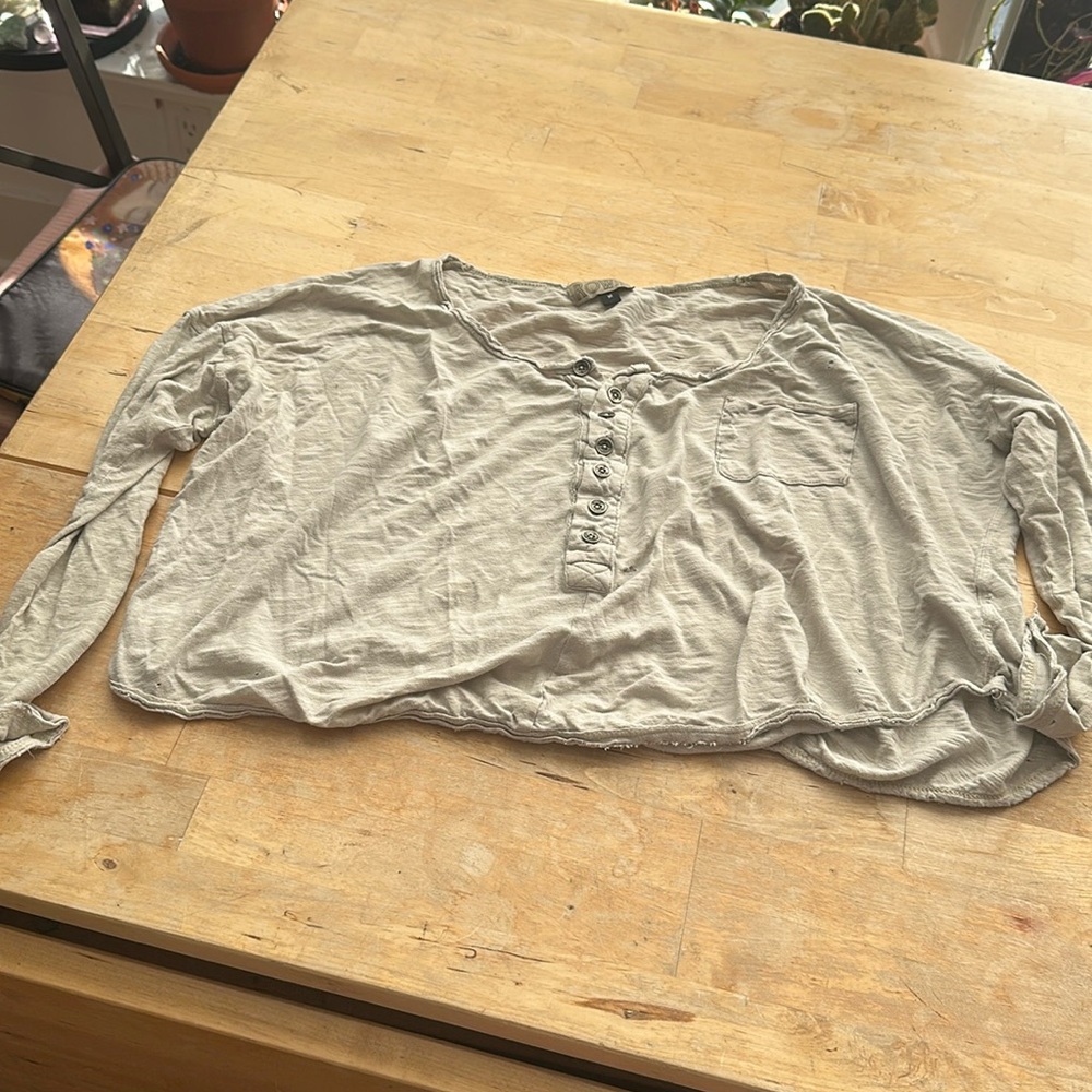 Distressed long sleeve cropped Henley